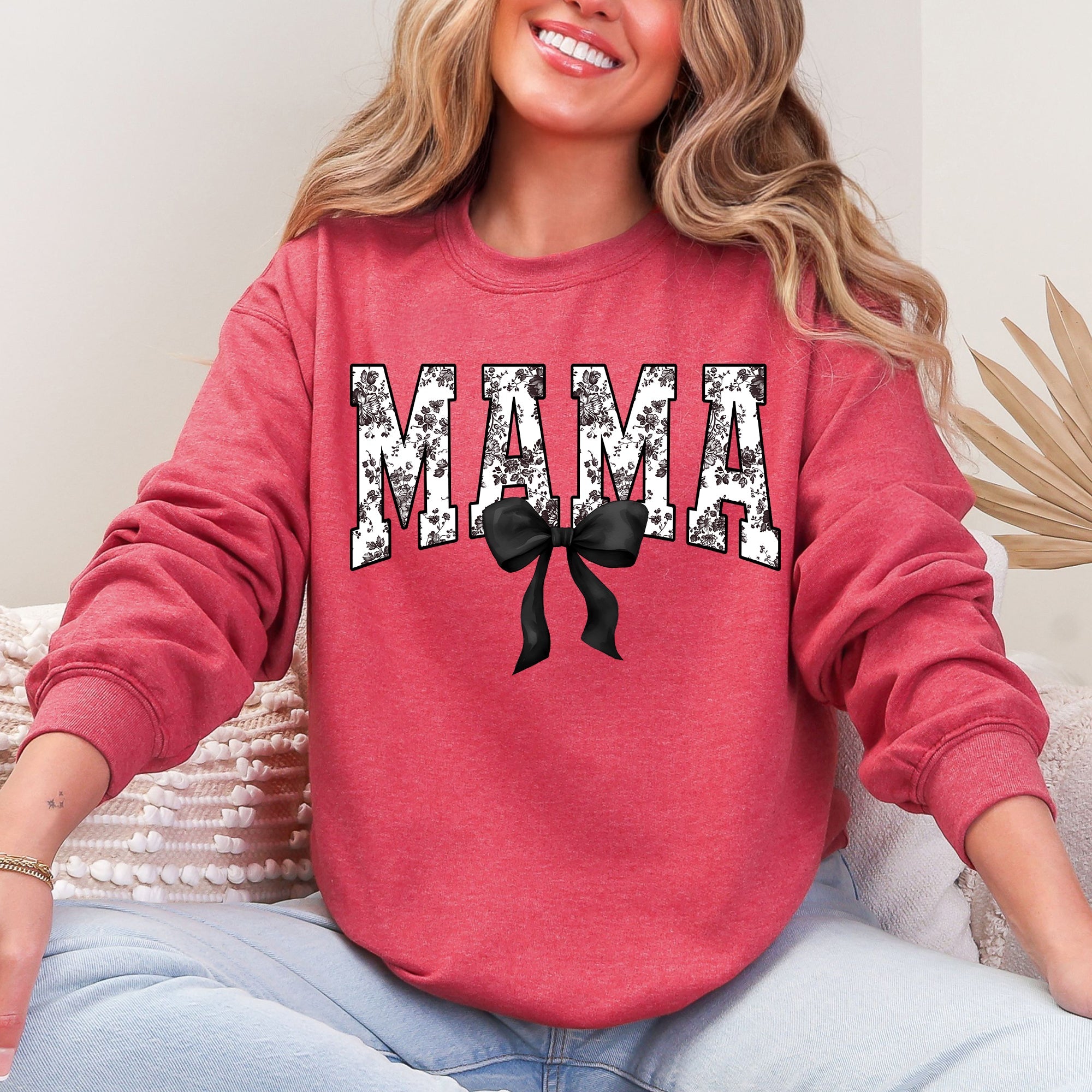 Mama Bow Ribbon Chinoiserie Coquette Varsity Mother's Day Warm Soft Cozy Sweatshirt