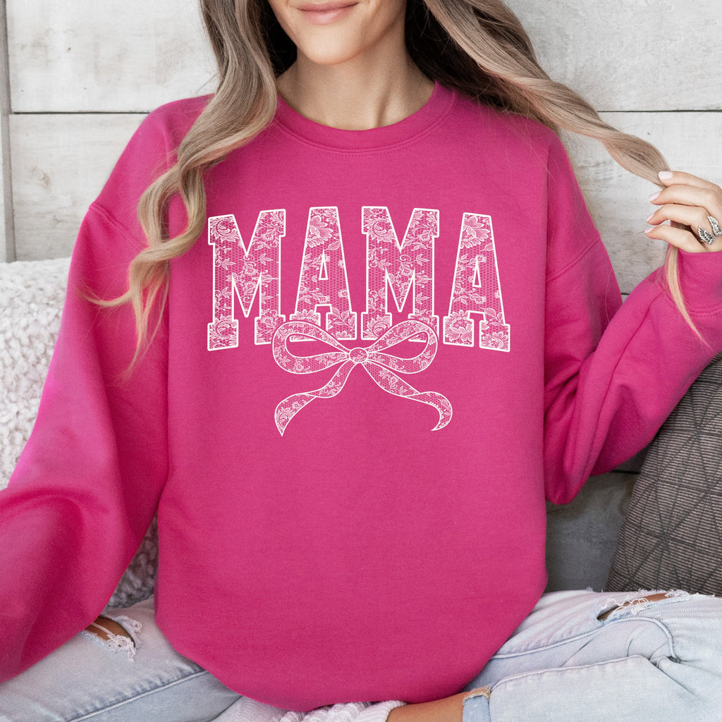 Mama Bow Ribbon Faux Lace Coquette Varsity Mother's Day Edition Keepsake Sweatshirt