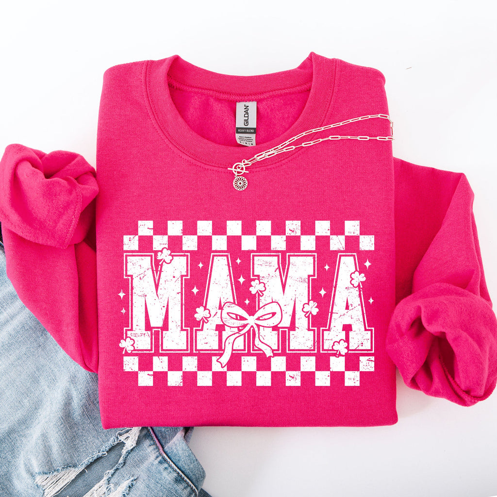 Mama Checkered Bow Ribbon St Patrick's Day Shamrock Clover Leprechaun Sweatshirt