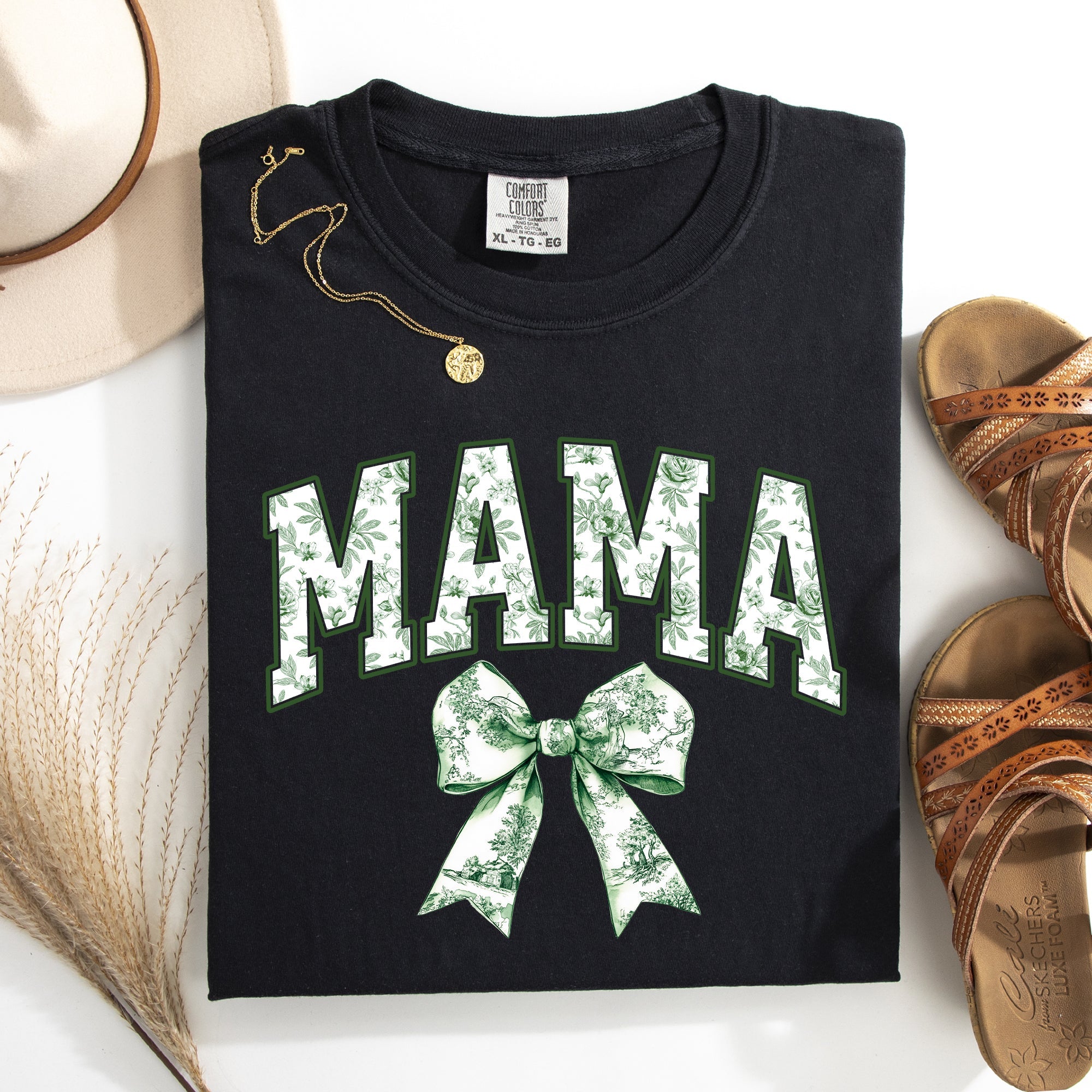 Mama Chinoiserie Coquette Bow Ribbon St Patrick's Day Shamrock Clover Lucky Leprechaun Comfort Colors Tee