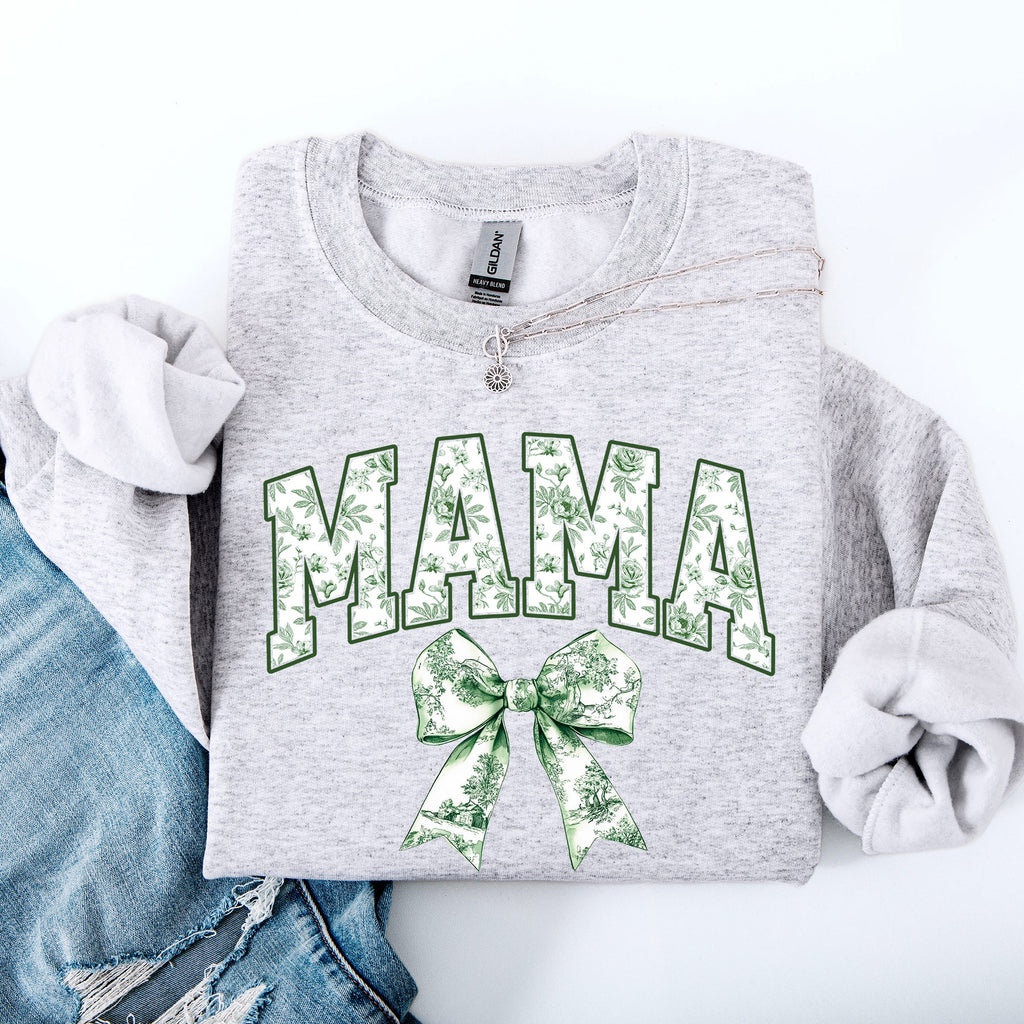 Mama Chinoiserie Coquette Bow Ribbon St Patrick's Day Shamrock Clover Lucky Leprechaun Sweatshirt