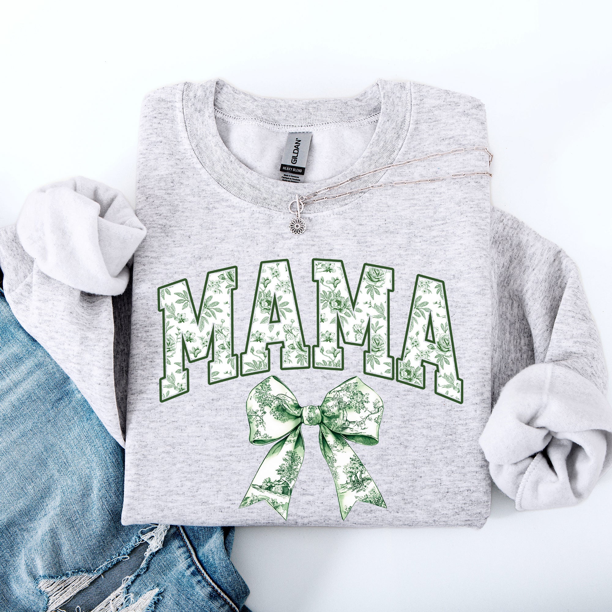 Mama Chinoiserie Coquette Bow Ribbon St Patrick's Day Shamrock Clover Lucky Leprechaun Sweatshirt