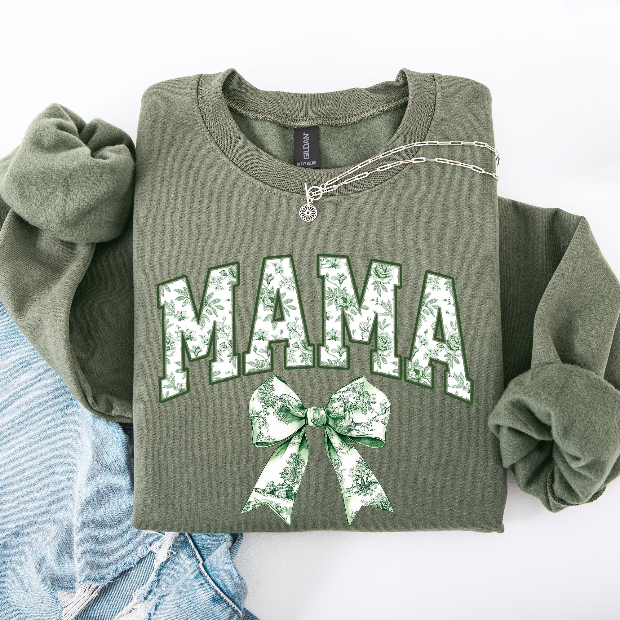 Mama Chinoiserie Coquette Bow Ribbon St Patrick's Day Shamrock Clover Lucky Leprechaun Sweatshirt
