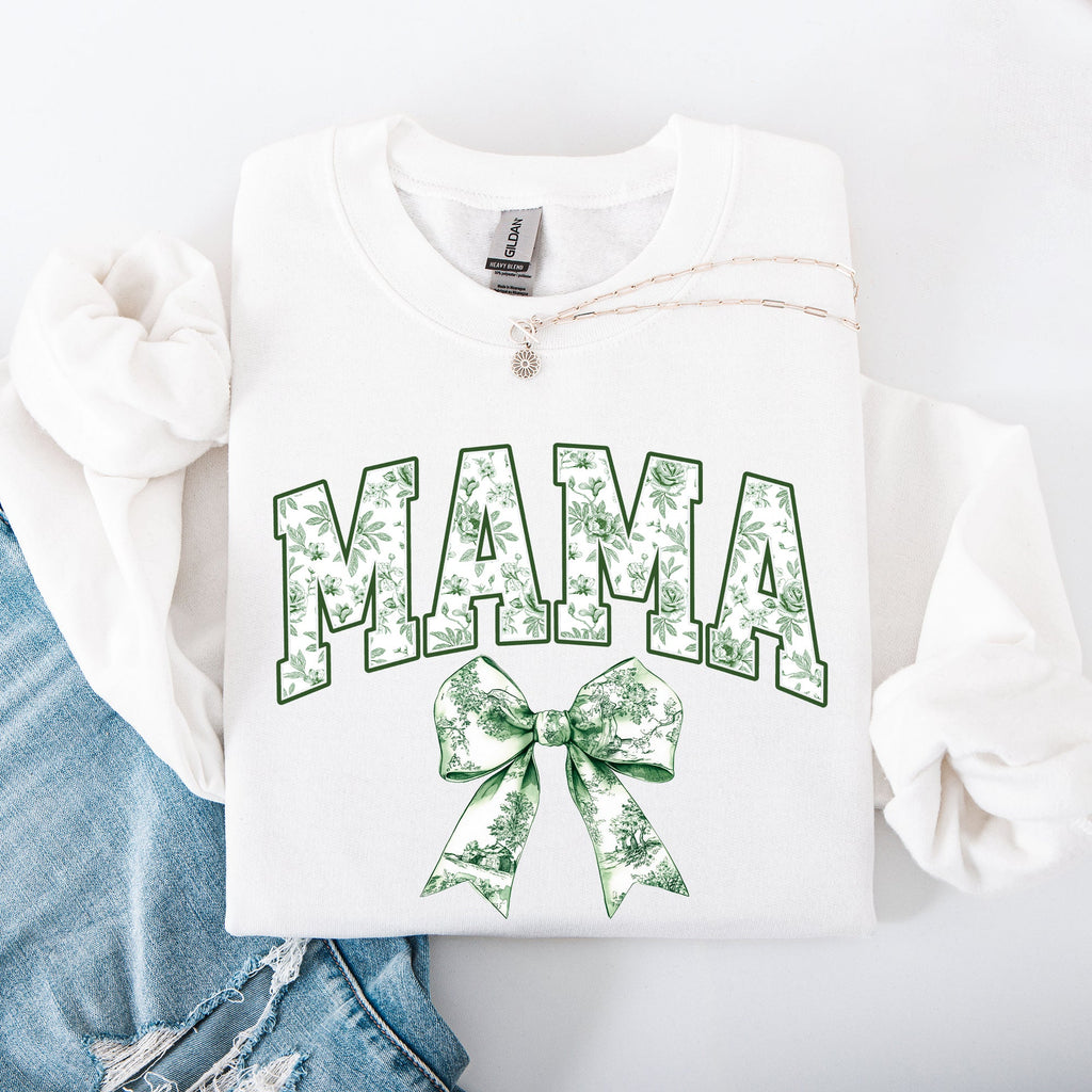 Mama Chinoiserie Coquette Bow Ribbon St Patrick's Day Shamrock Clover Lucky Leprechaun Sweatshirt