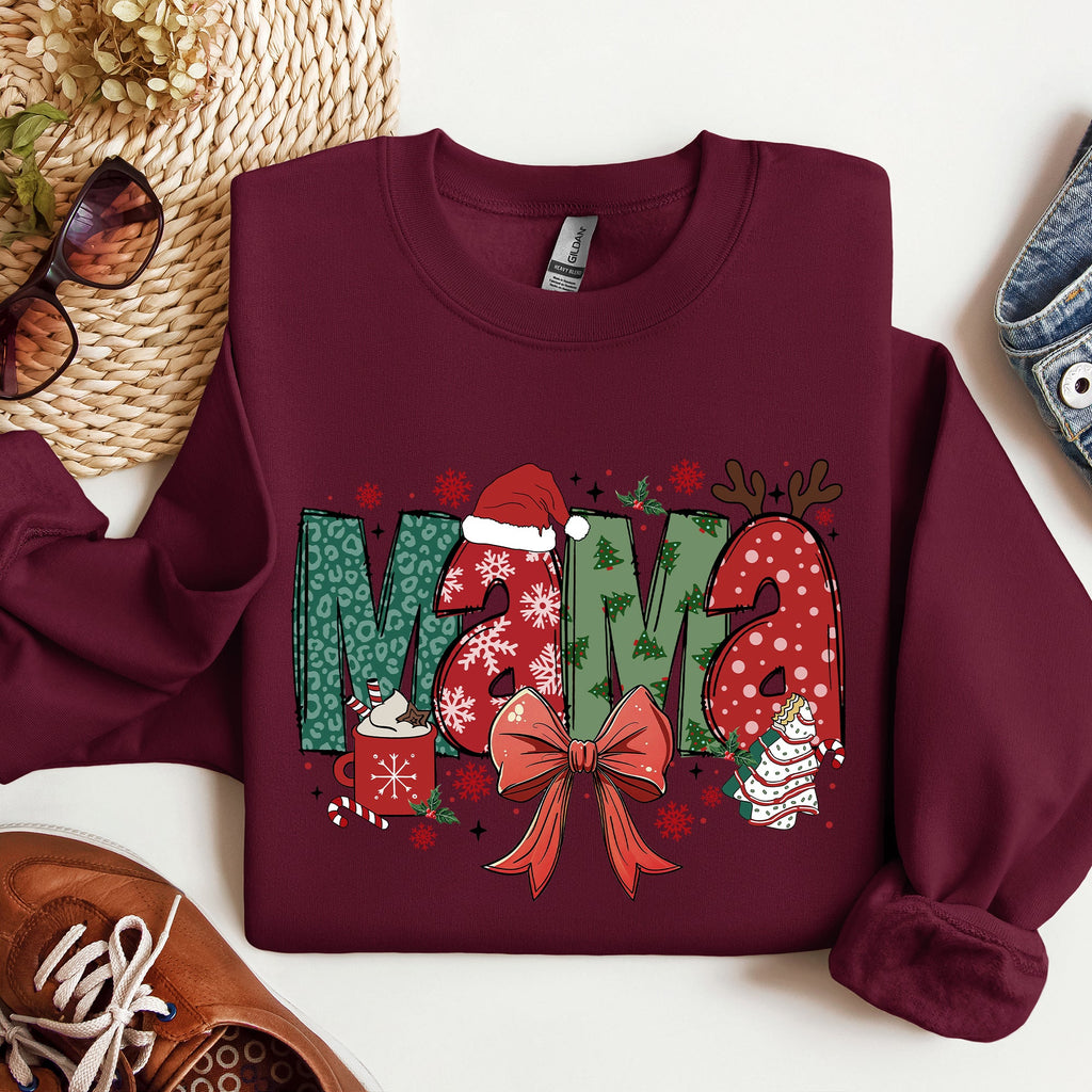 Mama Christmas Fun Reindeer Hot Chocolate Cake Holiday Edition Cozy Festive Sweatshirt