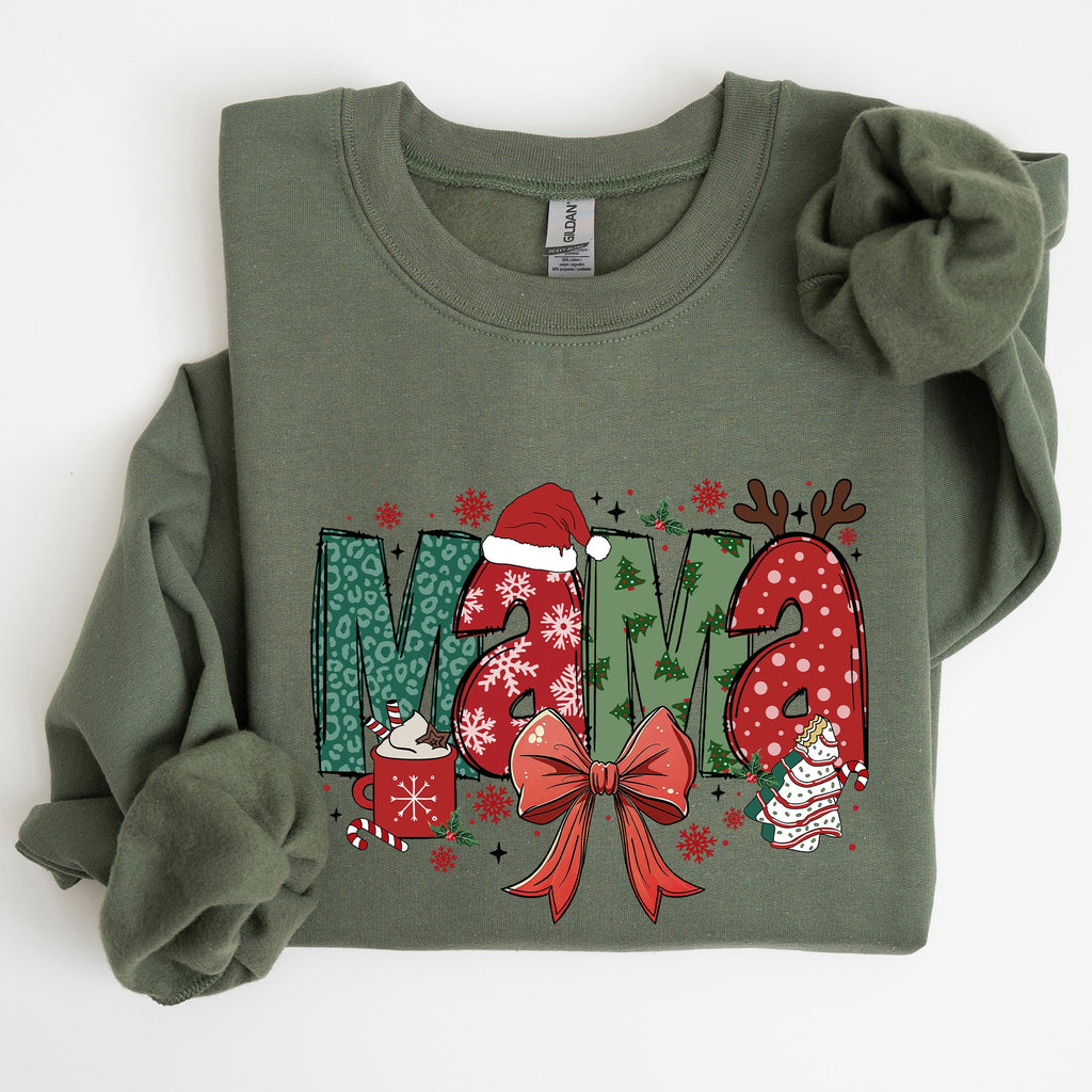 Mama Christmas Fun Reindeer Hot Chocolate Cake Holiday Edition Cozy Festive Sweatshirt