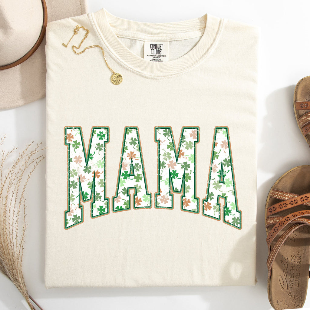 Mama Colorful Shamrocks St Patrick's Day Leprechaun Clover Theme Comfort Colors Tee