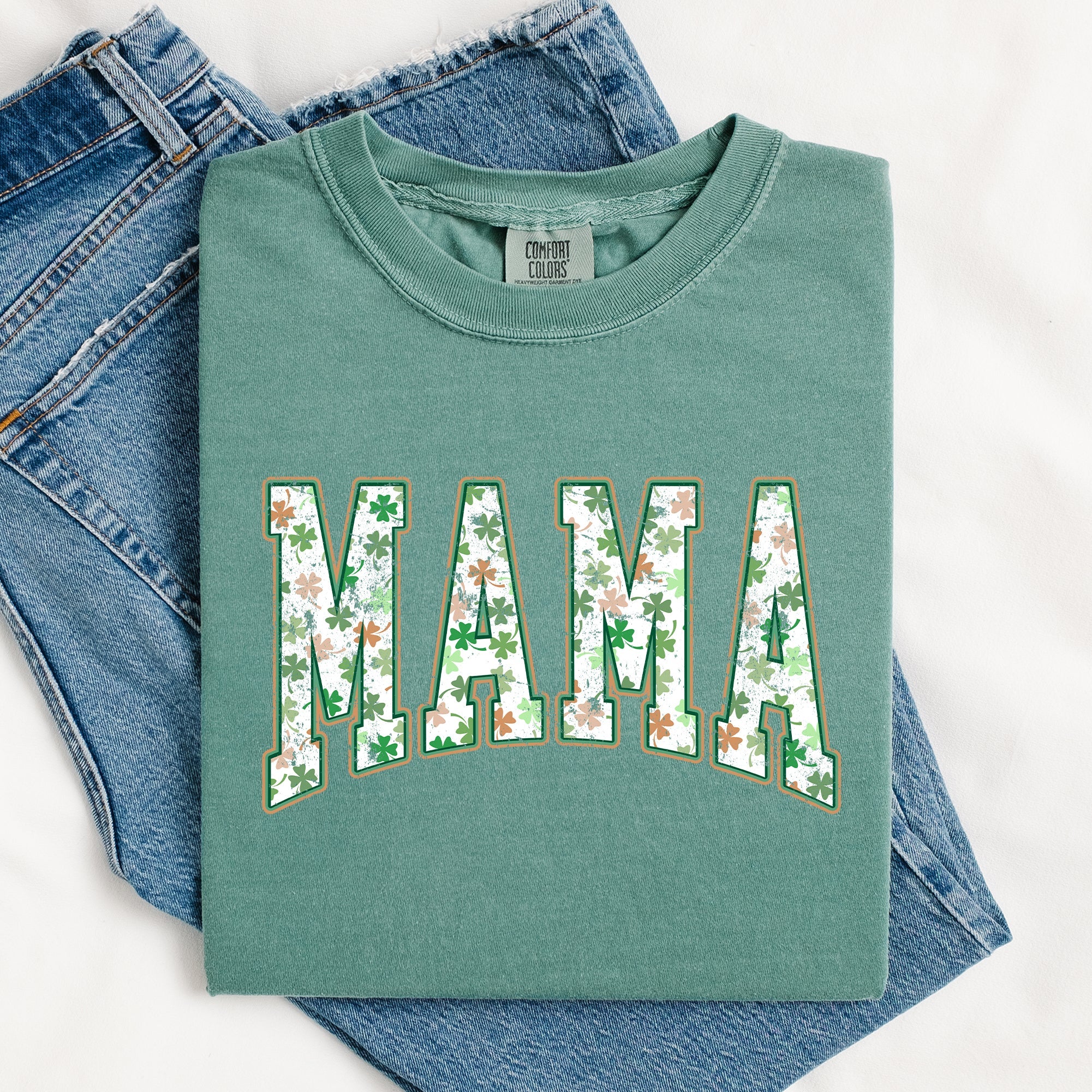Mama Colorful Shamrocks St Patrick's Day Leprechaun Clover Theme Comfort Colors Tee