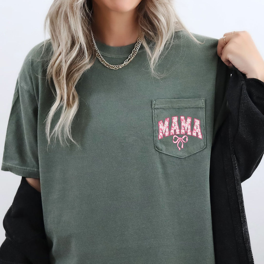 Mama, Coquette, Pocket, Ribbons, Bows Comfort Colors Tee