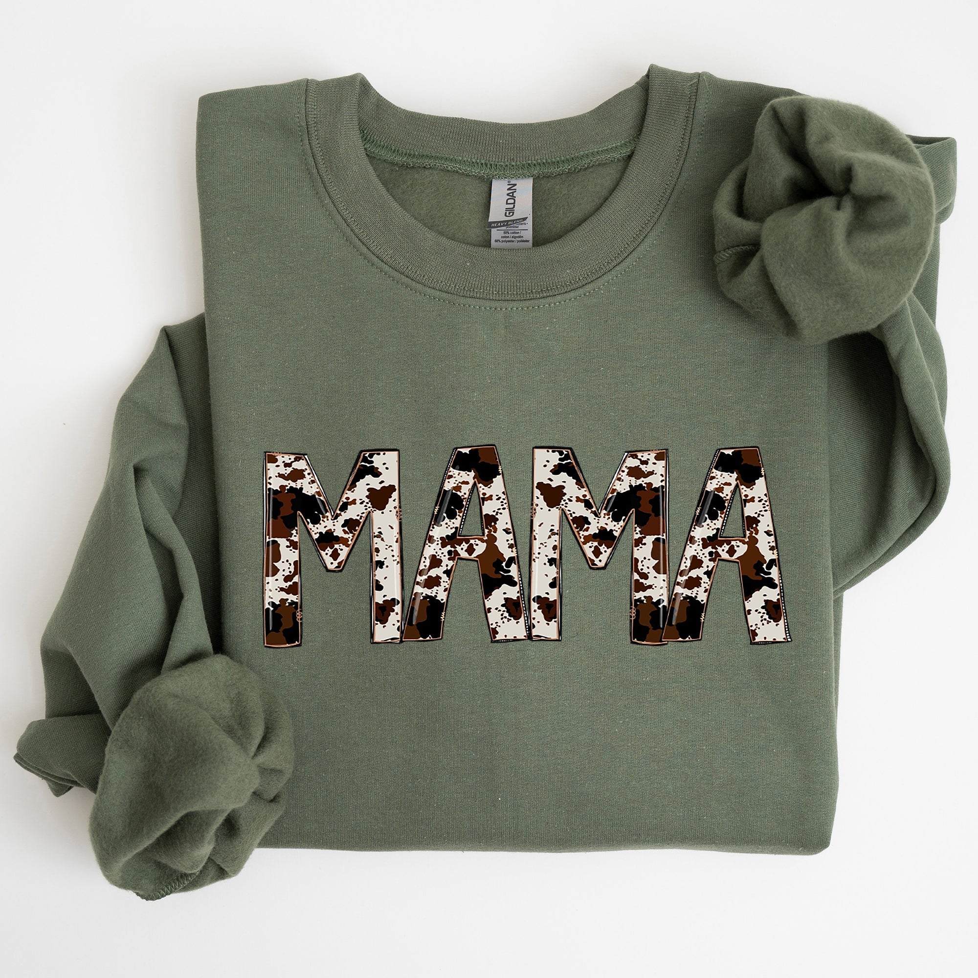 Mama Cow Print Mom Mother's Day Gift Cozy Cotton Blend Relaxed Fit Soft Brushed Interior Sweatshirt