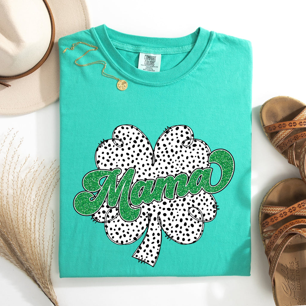 Mama Dalmatian Print St Patrick's Day Shamrock Clover Lucky Leprechaun Comfort Colors Tee