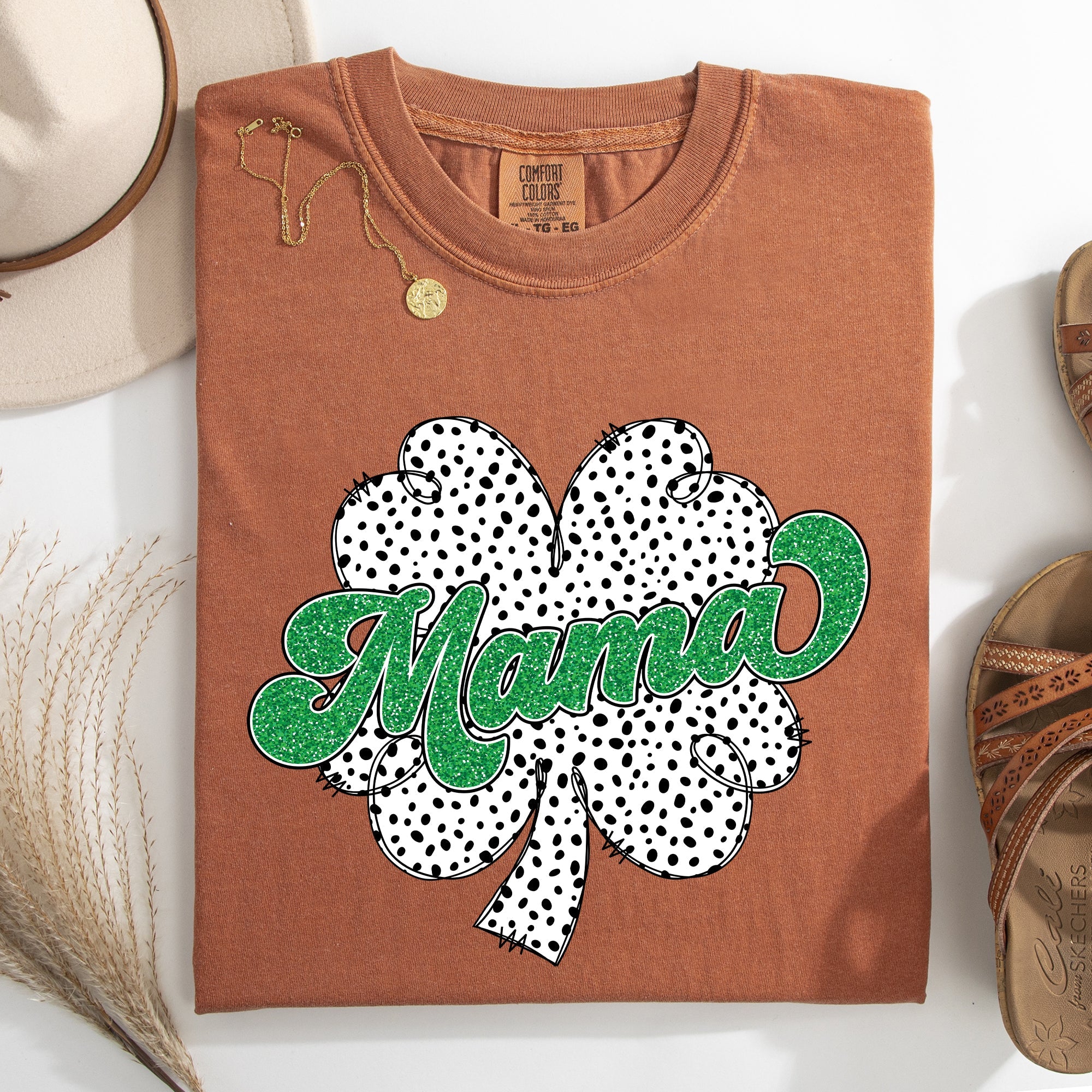 Mama Dalmatian Print St Patrick's Day Shamrock Clover Lucky Leprechaun Comfort Colors Tee