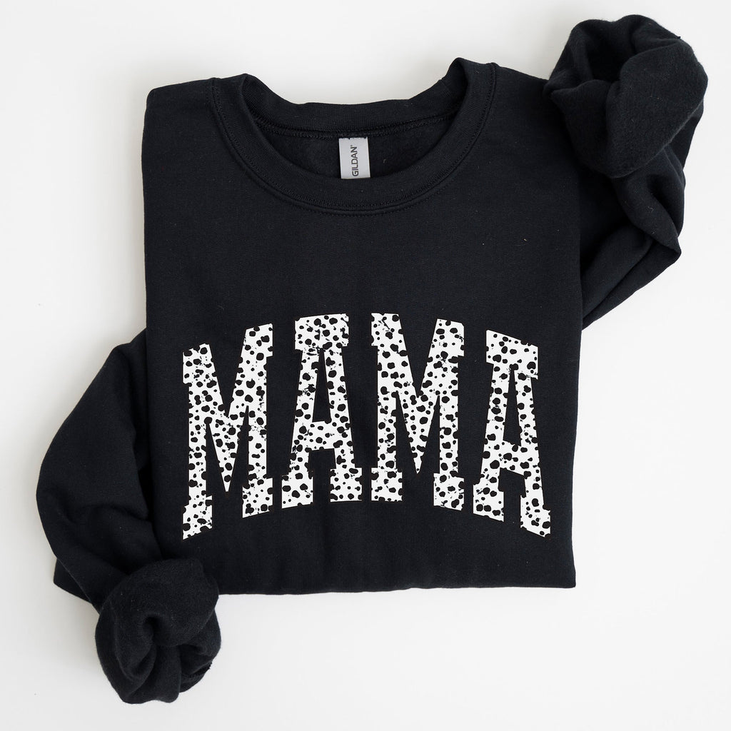 Mama Dalmatian Print Varsity Retro Vintage Bold Graphic Statement Cozy Everyday Wear Sweatshirt