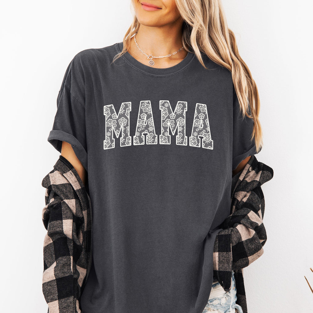 Mama Faux Lace Coquette Varsity Mother's Day Collection Edition Comfort Colors Tee