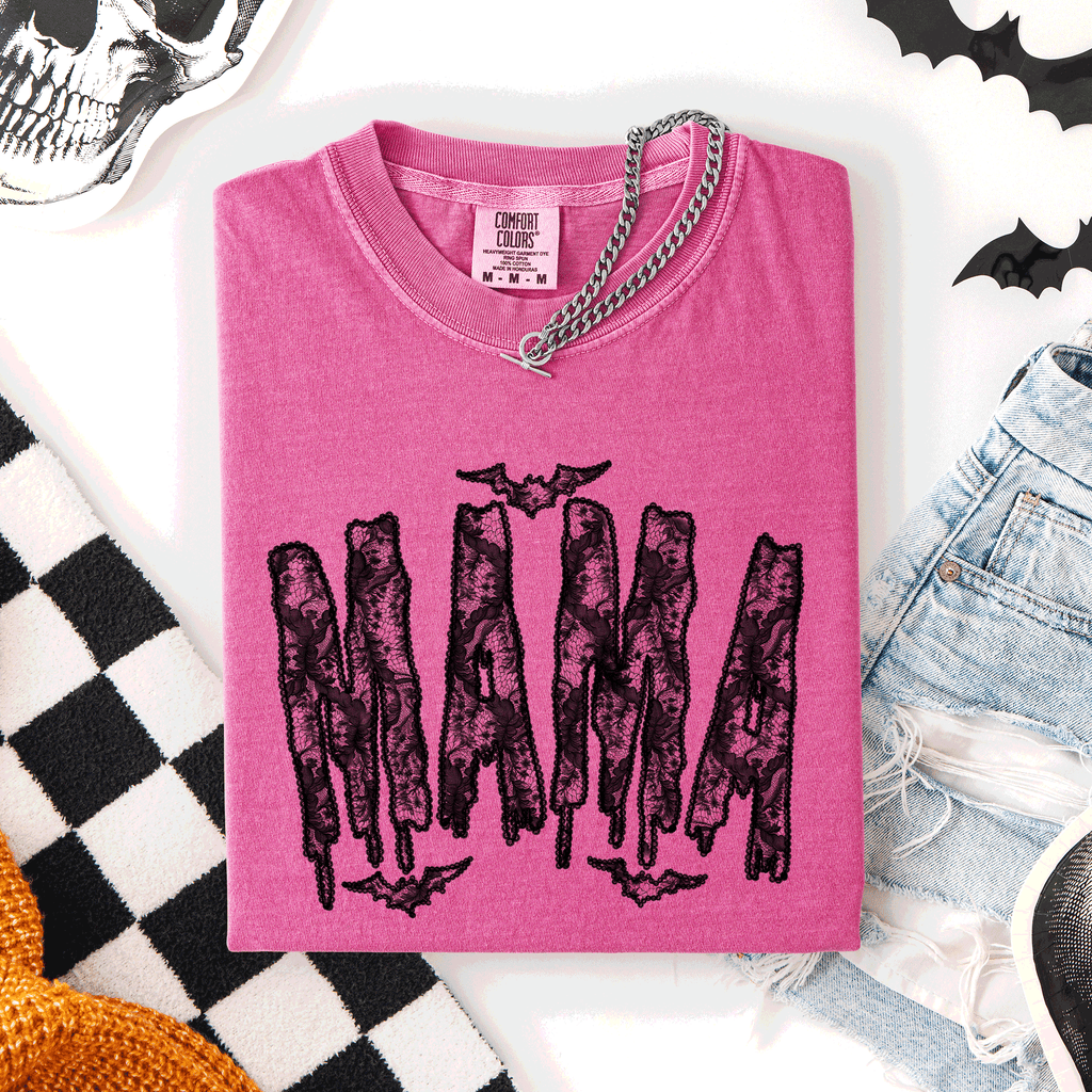 Mama Faux Lace Halloween Coquette Cute Fashion Statement Special Edition Comfort Colors Tee