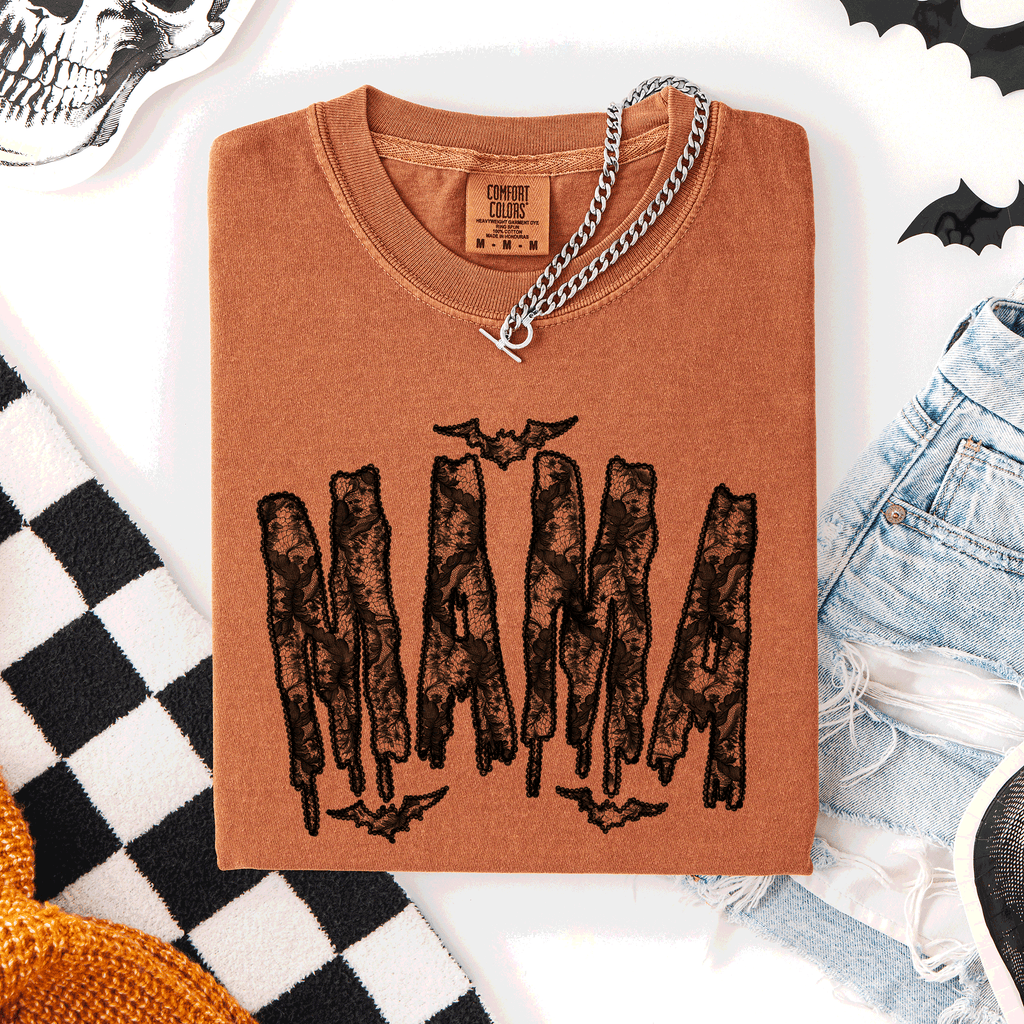 Mama Faux Lace Halloween Coquette Cute Fashion Statement Special Edition Comfort Colors Tee