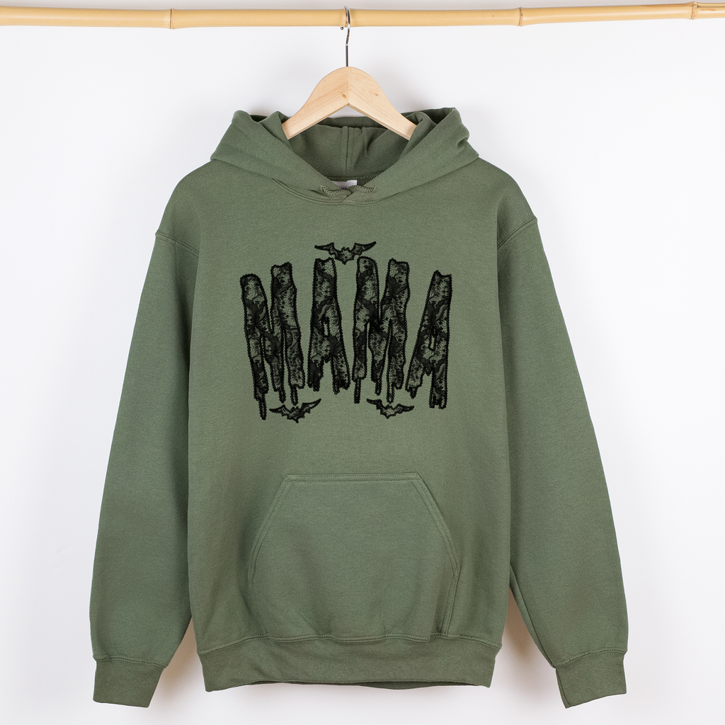 Shimmering Ghost Mama Faux Lace Halloween Coquette Vintage Iridescent Graphic Hoodie