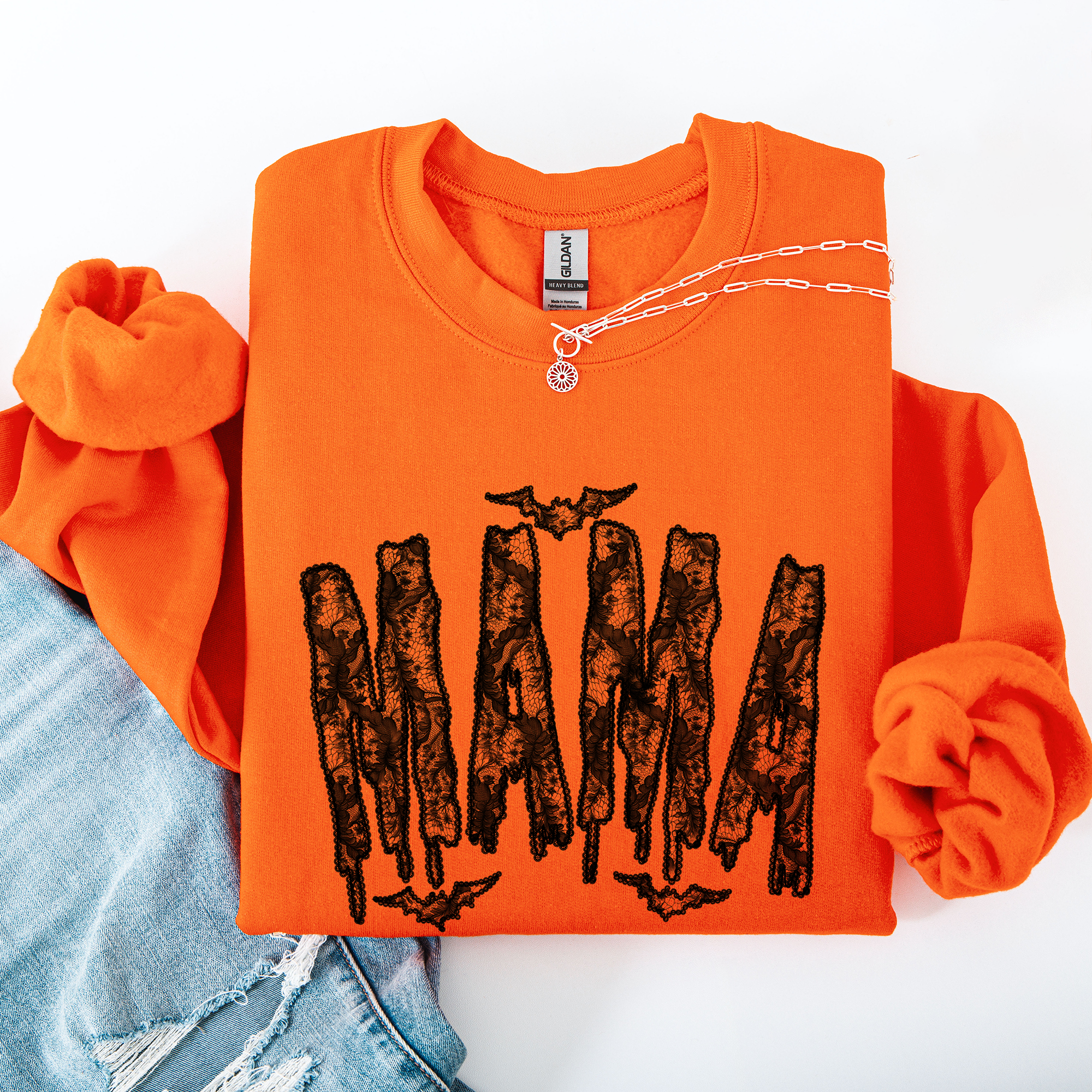 Mama Faux Lace Halloween Coquette Inspired Vintage Gothic Graphic Cozy Sweatshirt