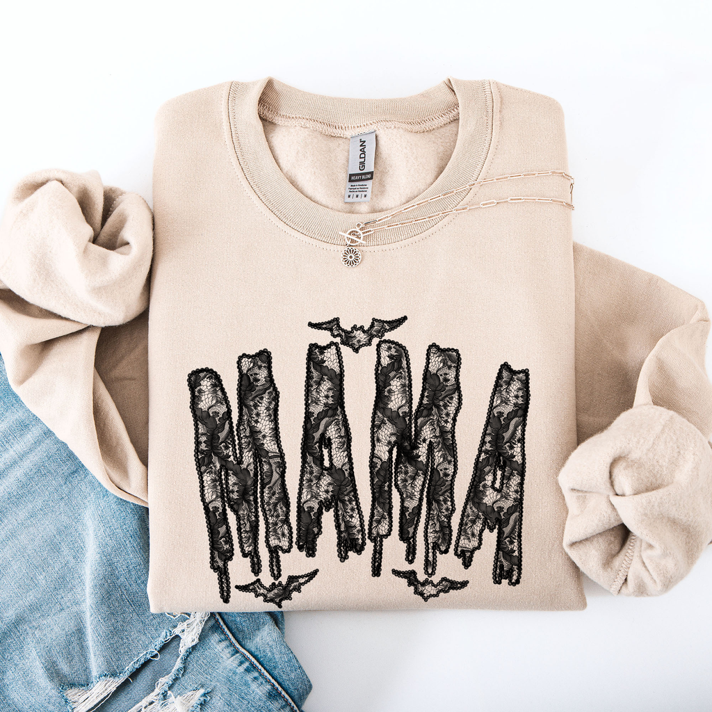 Mama Faux Lace Halloween Coquette Inspired Vintage Gothic Graphic Cozy Sweatshirt