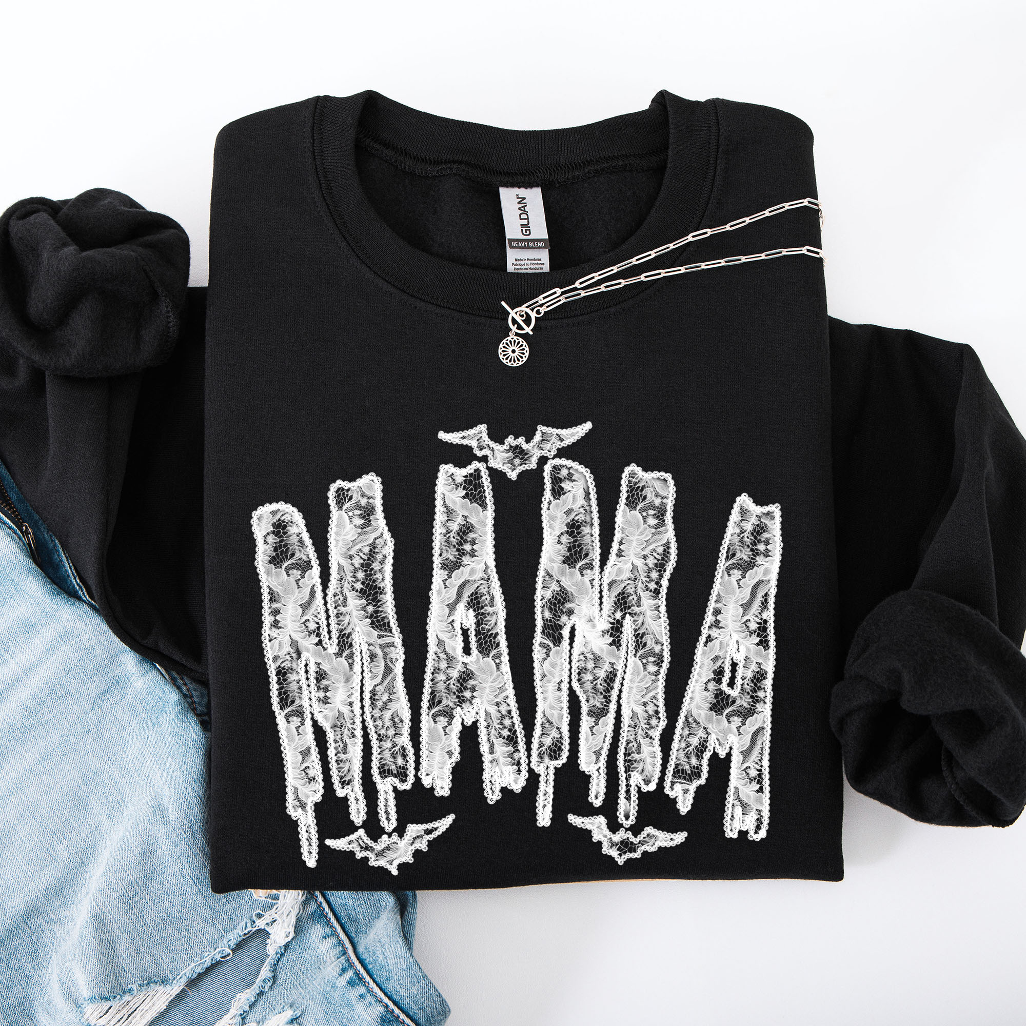 Mama Faux Lace Halloween Coquette Inspired Vintage Gothic Graphic Cozy Sweatshirt