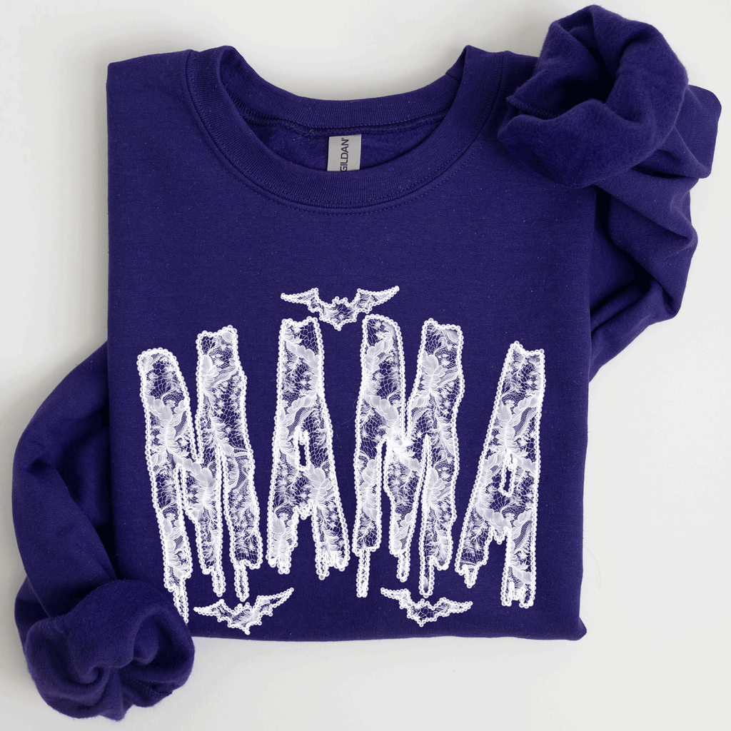 Mama Faux Lace Halloween Coquette Inspired Vintage Gothic Graphic Cozy Sweatshirt