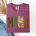 Mama Halloween Pattern Leopard Print Checkered Pumpkin Seasonal Comfort Colors Tee