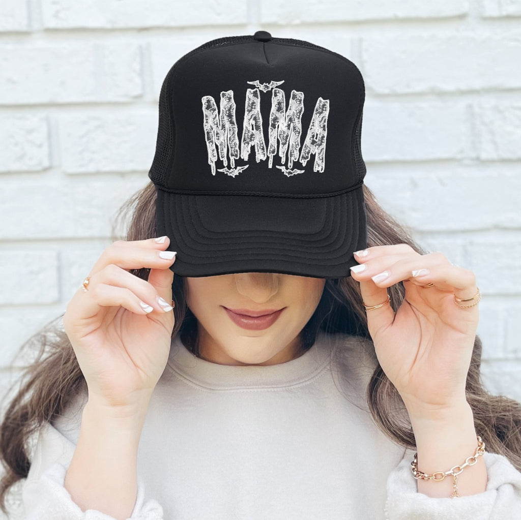 Mama Halloween Faux Lace Spooky Sass Party Ready Ghoulish Glam Statement For Halloween Lovers Trucker Hat