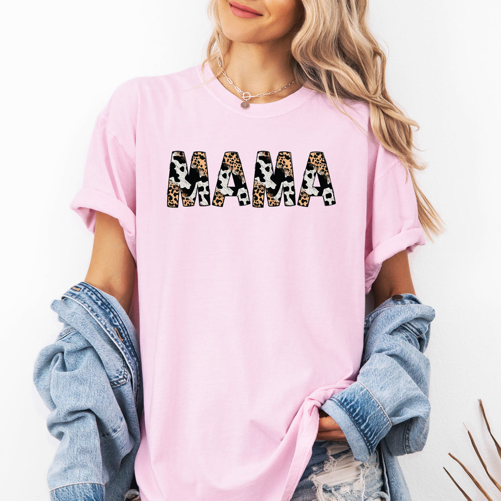 Mama Leopard Cow Print Classic Animal Mother's Day Limited Edition Collection Comfort Colors Tee