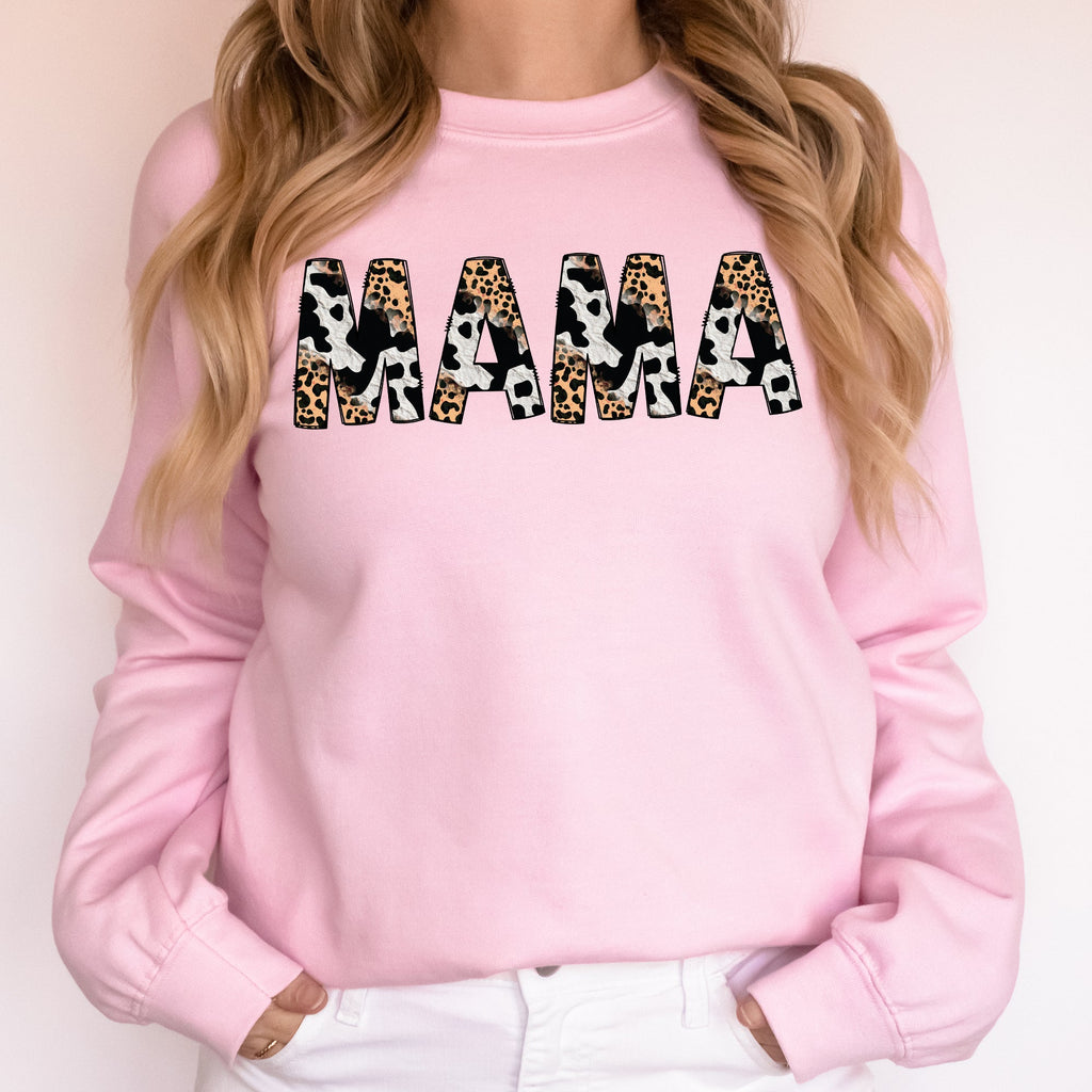 Mama Leopard Cow Print Classic Animal Print Mother's Day Cozy Soft Fleece Sweatshirt