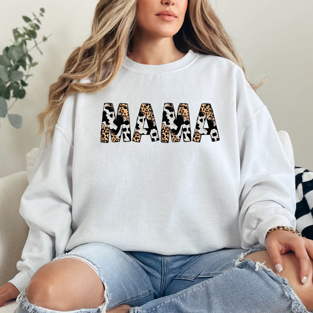 Mama Leopard Cow Print Classic Animal Print Mother's Day Cozy Soft Fleece Sweatshirt