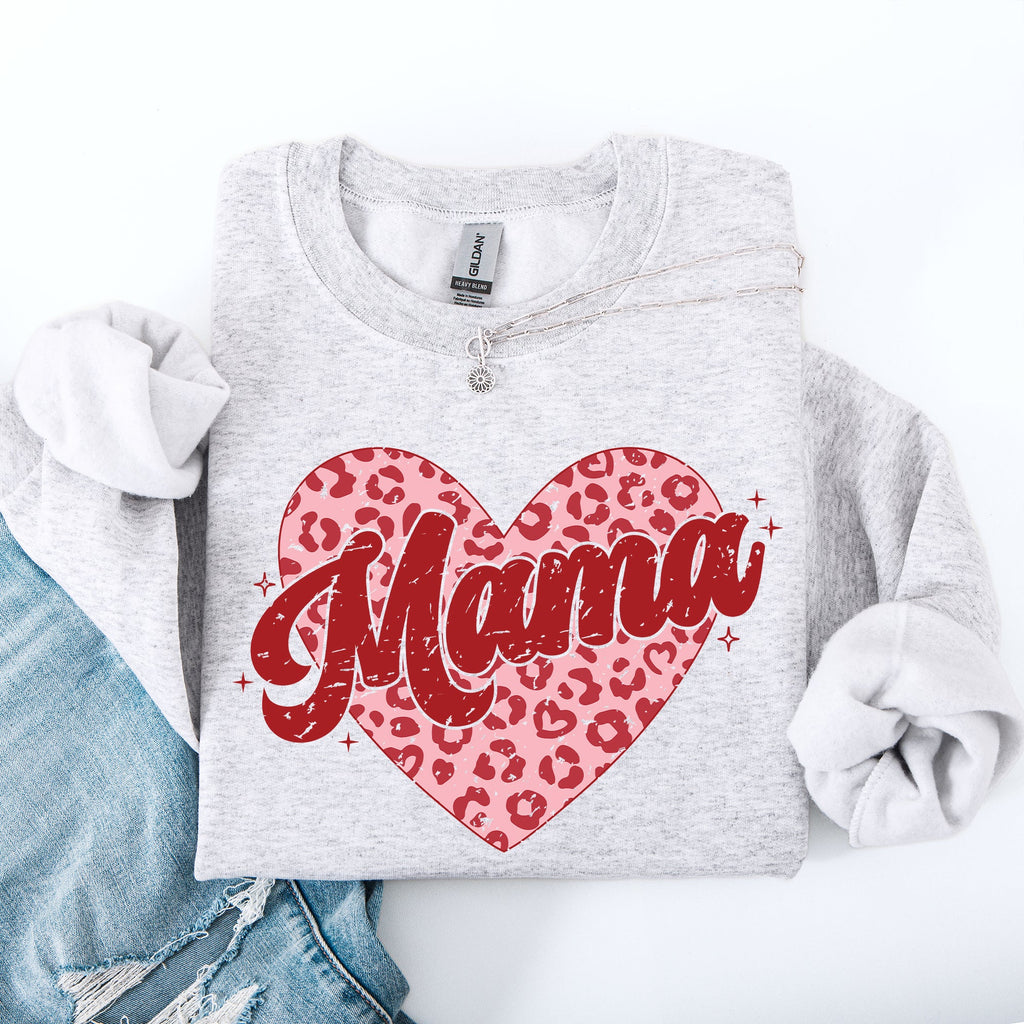 Mama Leopard Print Hearts Valentine's Day Love Pattern For Moms Cozy Fleece Sweatshirt