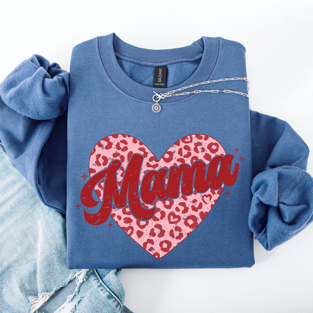 Mama Leopard Print Hearts Valentine's Day Love Pattern For Moms Cozy Fleece Sweatshirt