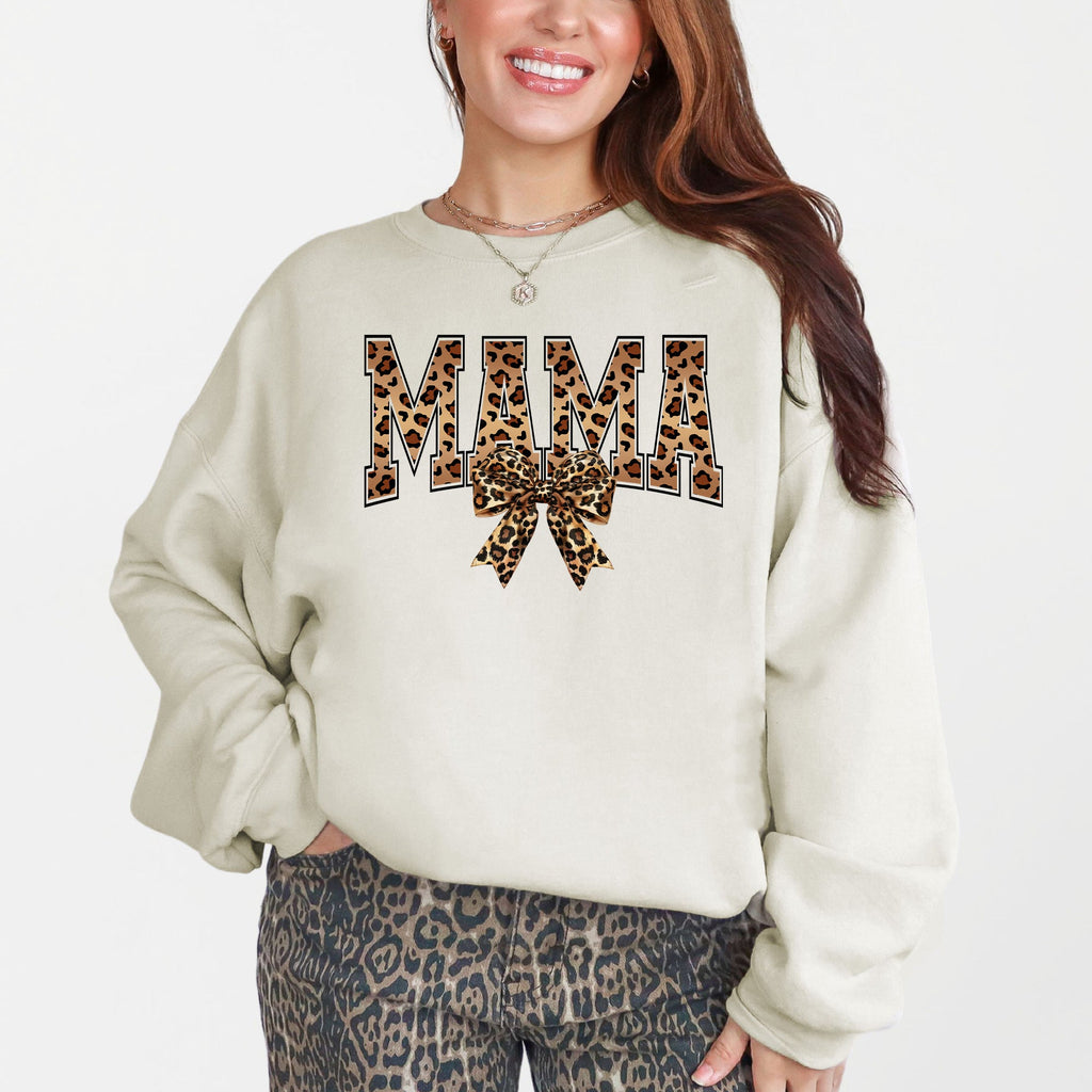 Mama Leopard Print Bow Ribbon Mother's Day Cozy Fleece Style Edition Deluxe Sweatshirt