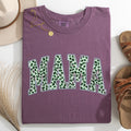 Mama Leopard Print Collegiate Leprechaun Shamrock Clover St Patrick's Day Comfort Colors Tee