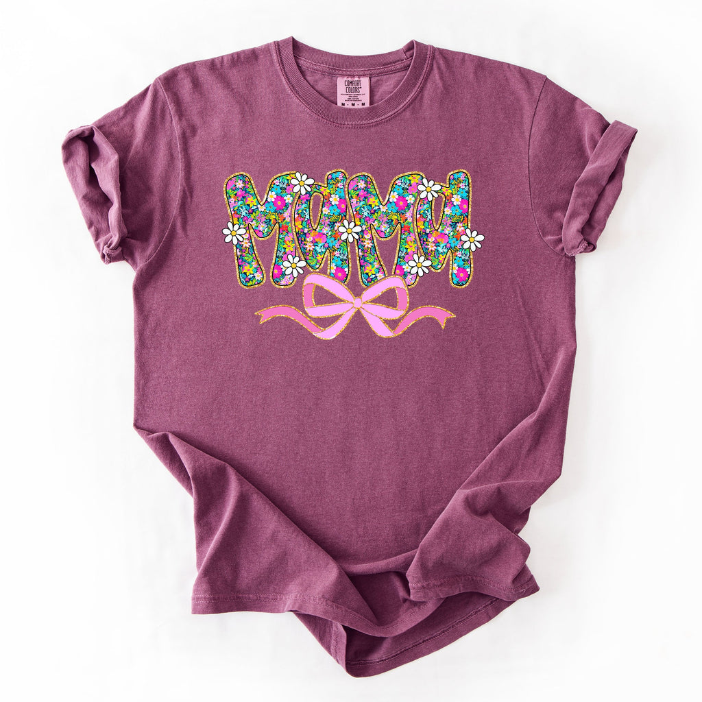 Mama Floral Ribbon Bow Mother's Day Pastel Bouquet Bright Colorful Flowers Comfort Colors Tee