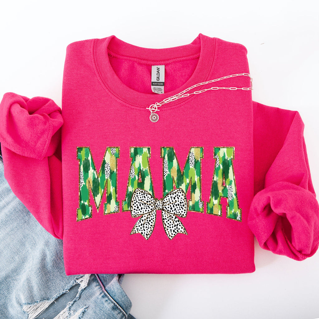 Mama Painted Dalmatian Bow St Patrick's Day Shamrock Clover Lucky Leprechaun Sweatshirt
