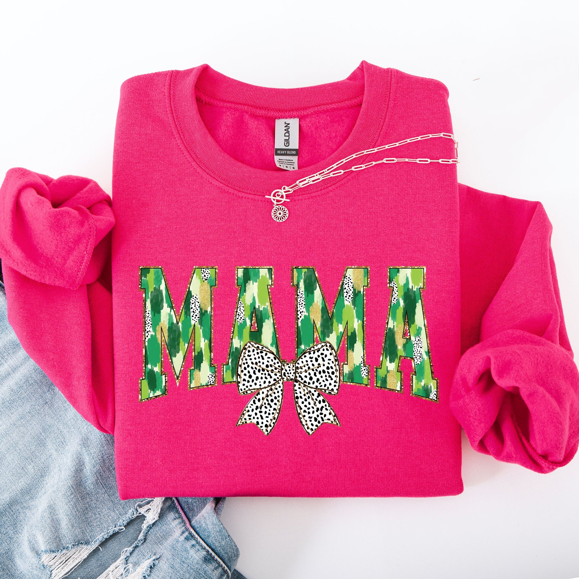 Mama Painted Dalmatian Bow St Patrick's Day Shamrock Clover Lucky Leprechaun Sweatshirt