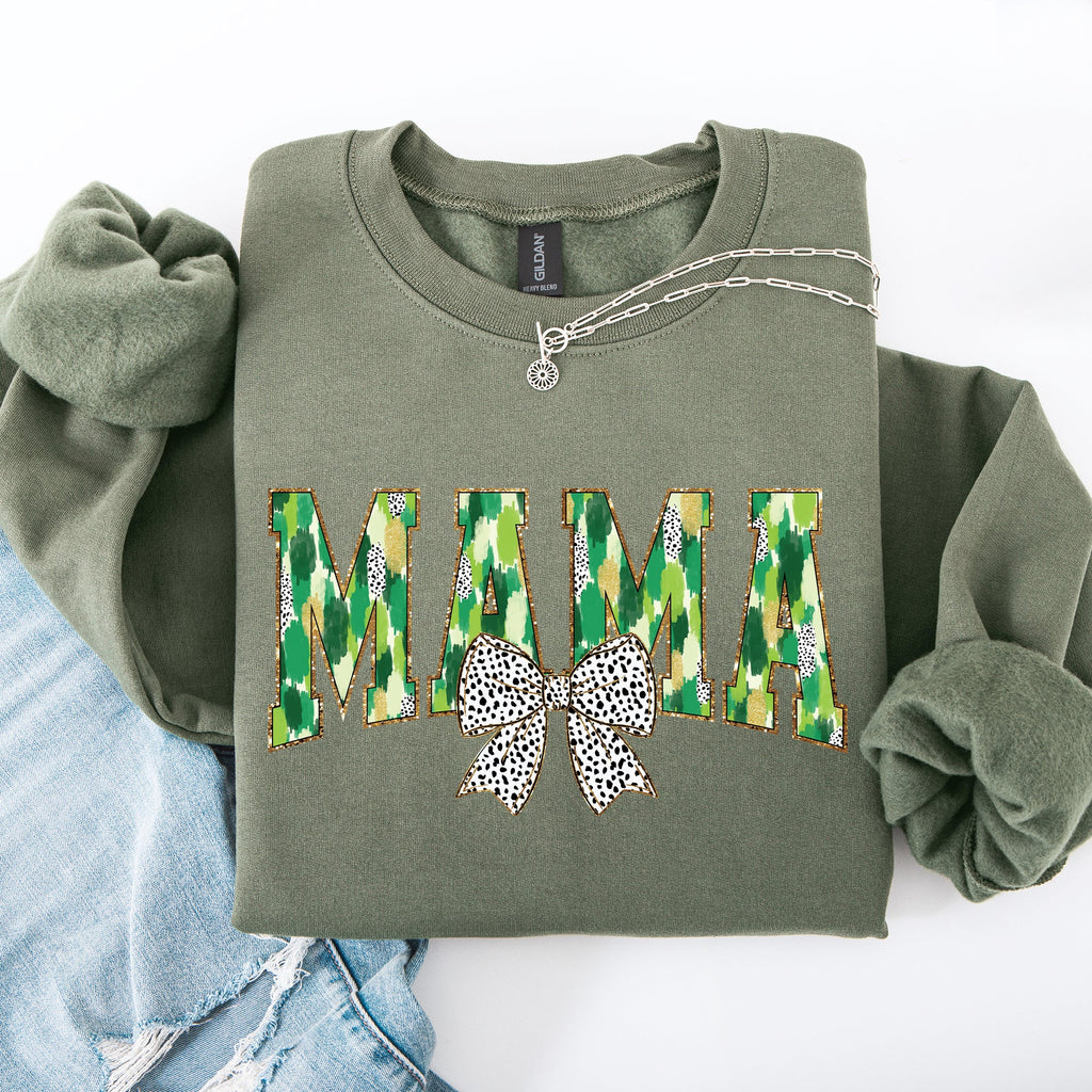 Mama Painted Dalmatian Bow St Patrick's Day Shamrock Clover Lucky Leprechaun Sweatshirt