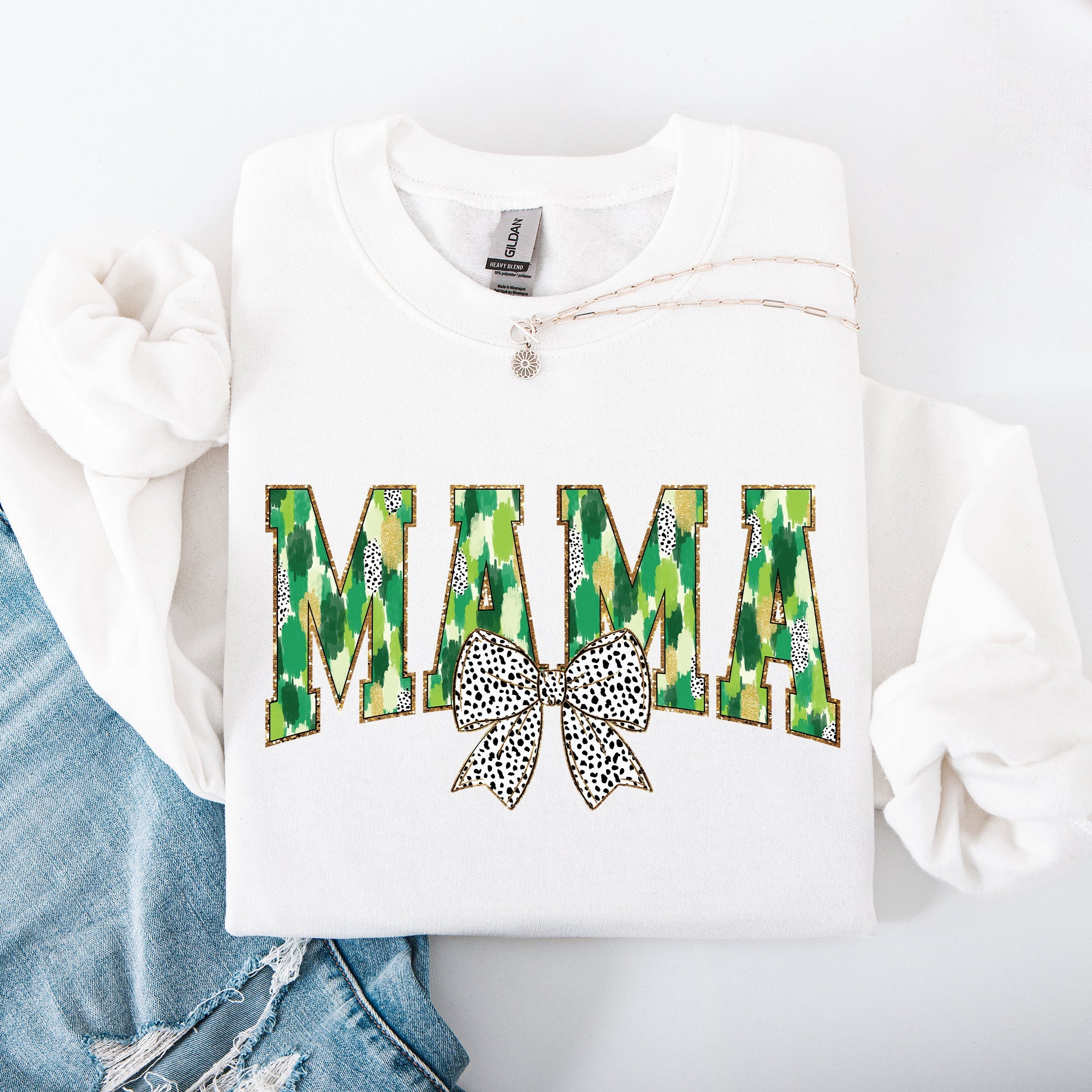 Mama Painted Dalmatian Bow St Patrick's Day Shamrock Clover Lucky Leprechaun Sweatshirt