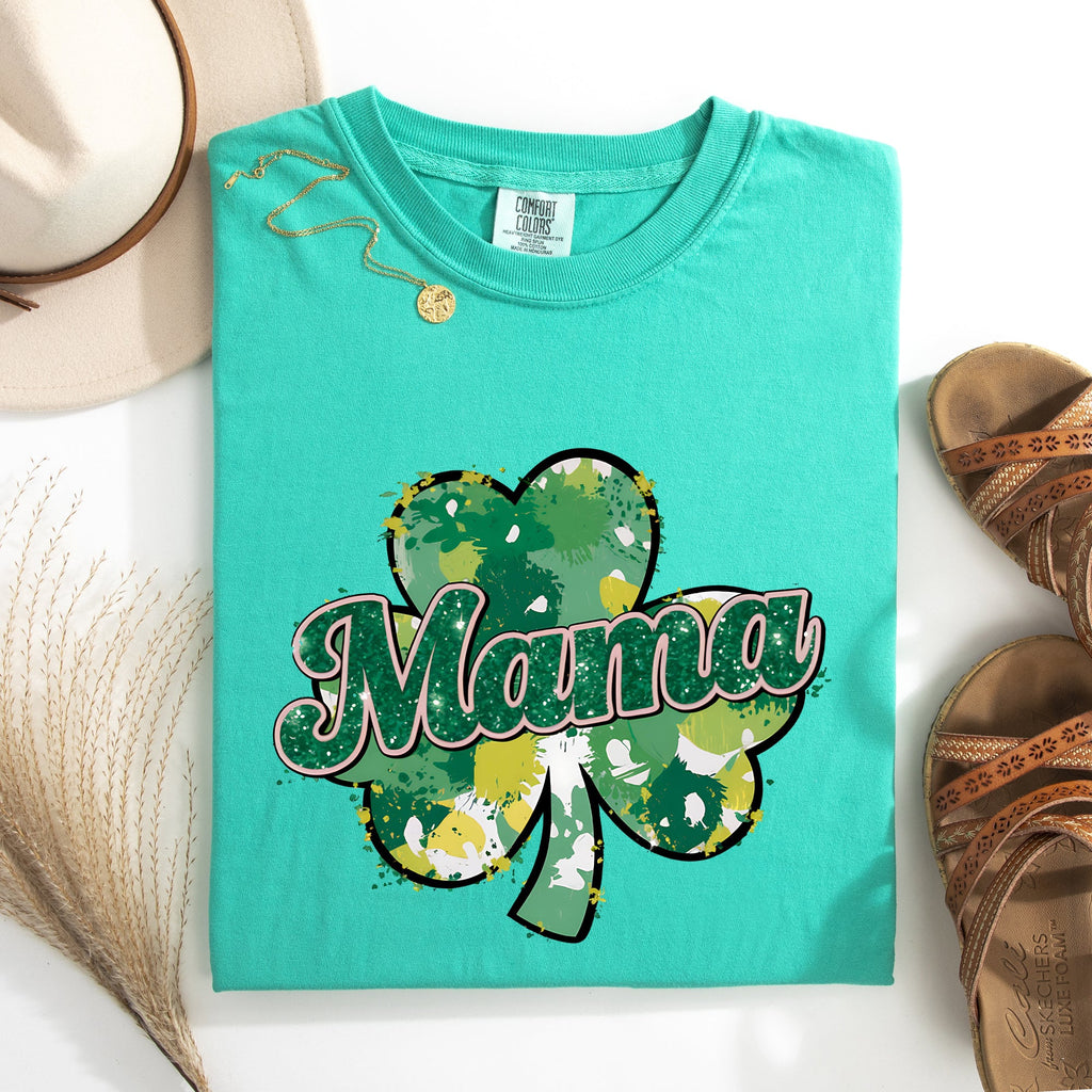 Mama Painted St Patrick's Day Shamrock Clover Lucky Leprechaun Comfort Colors Tee