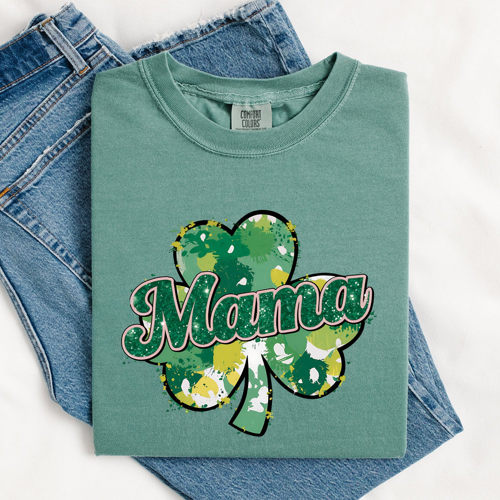 Mama Painted St Patrick's Day Shamrock Clover Lucky Leprechaun Comfort Colors Tee