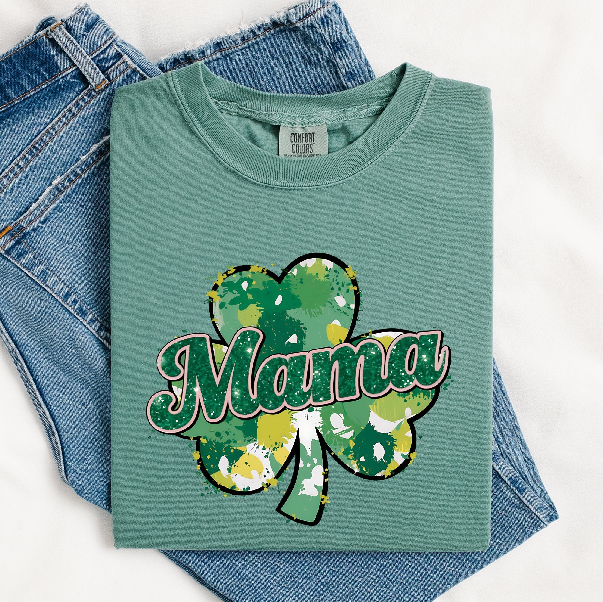 Mama Painted St Patrick's Day Shamrock Clover Lucky Leprechaun Comfort Colors Tee