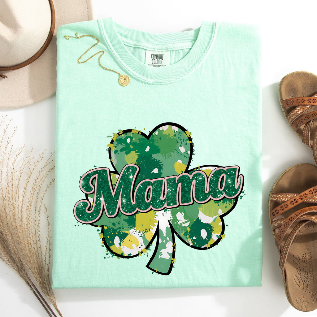 Mama Painted St Patrick's Day Shamrock Clover Lucky Leprechaun Comfort Colors Tee