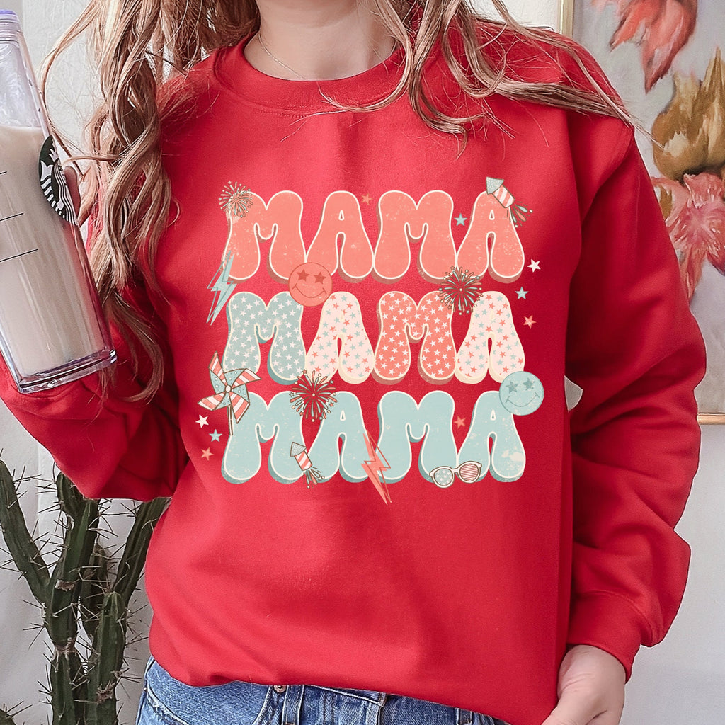 Mama Patriotic 4th of July Fireworks Retro USA America Premium Cozy Fleece Sweatshirt