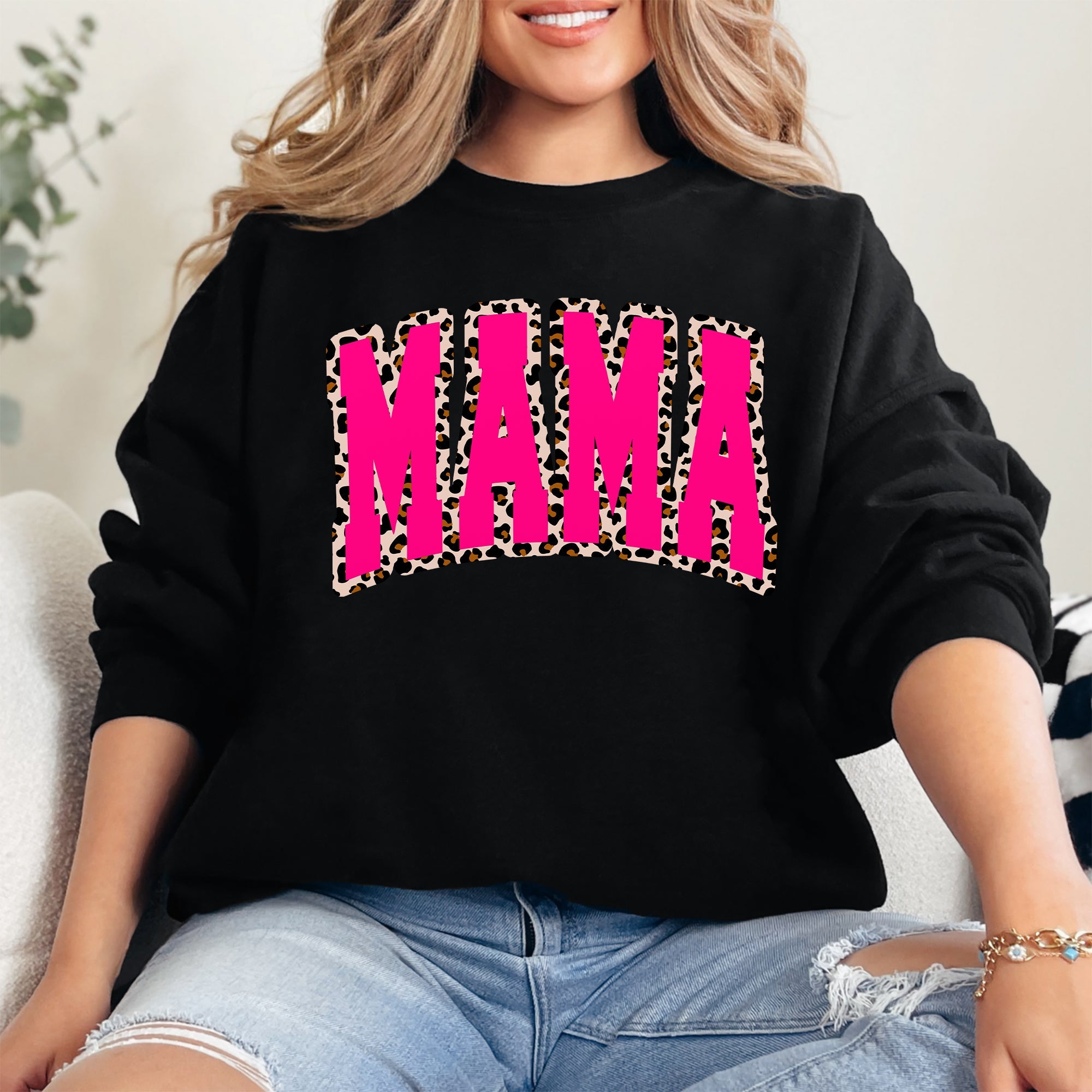 Mama Vintage Pink Leopard Print Retro Varsity Classic Mother's Day Edition Sweatshirt