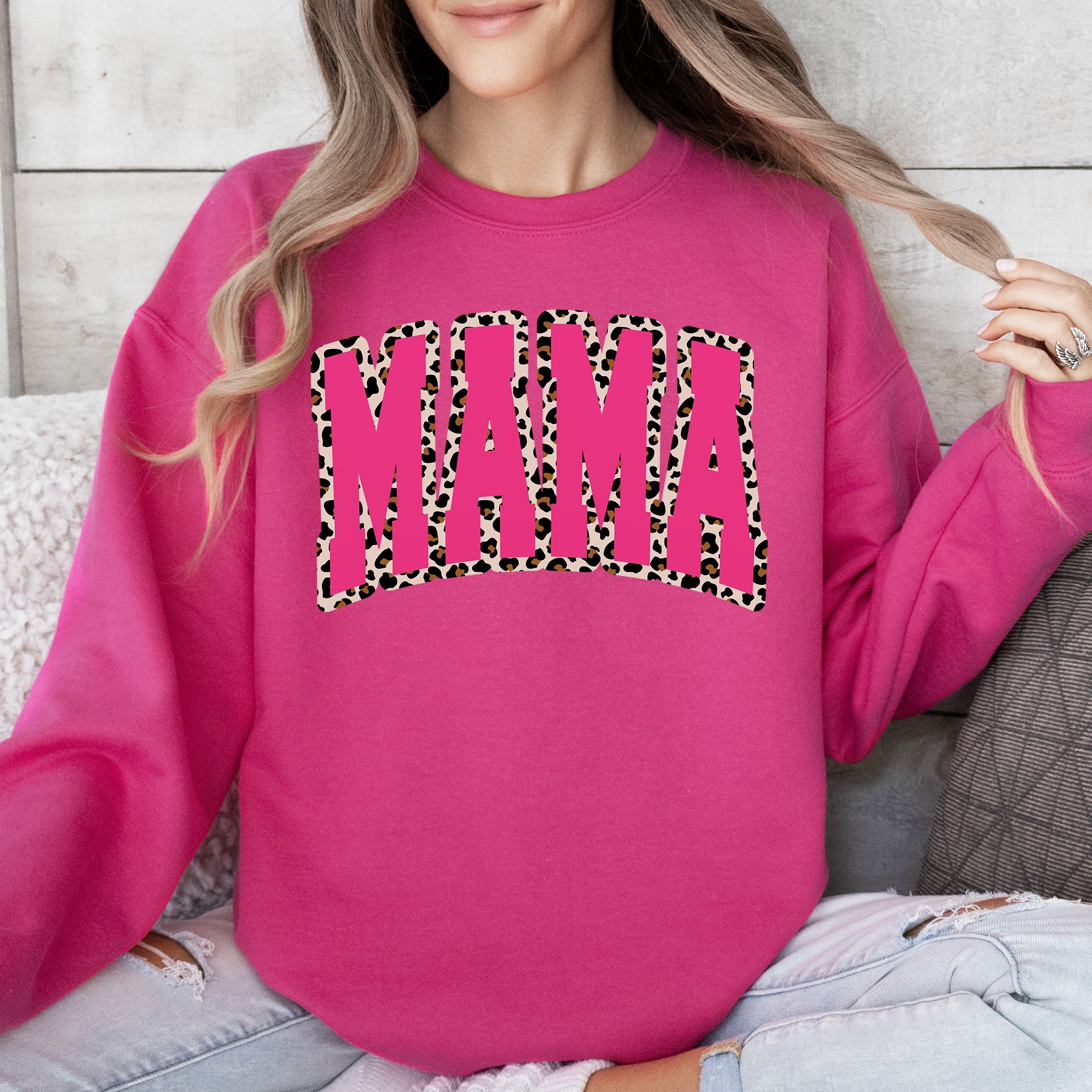 Mama Vintage Pink Leopard Print Retro Varsity Classic Mother's Day Edition Sweatshirt
