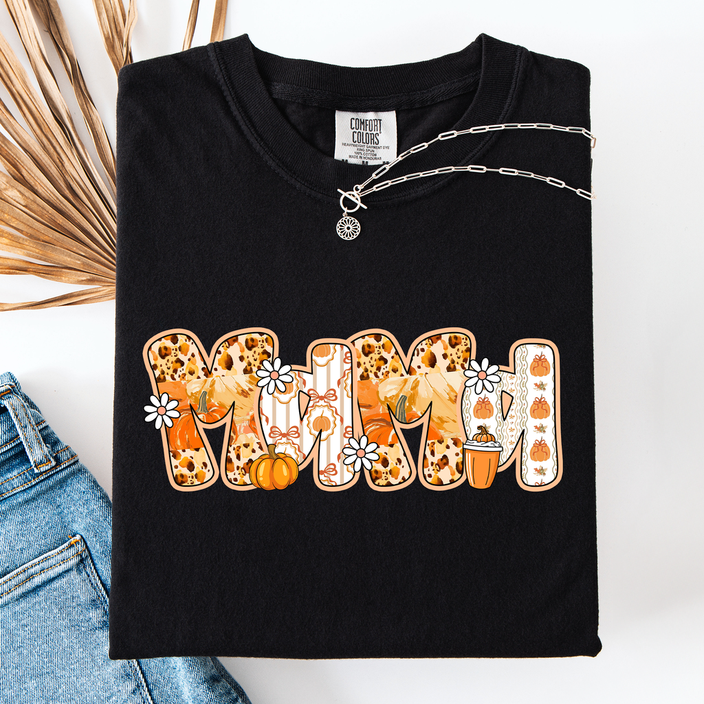 Mama, Pumpkin Pattern Leopard-Print Pumpkins Watercolor Bouquet Comfort Colors Tee