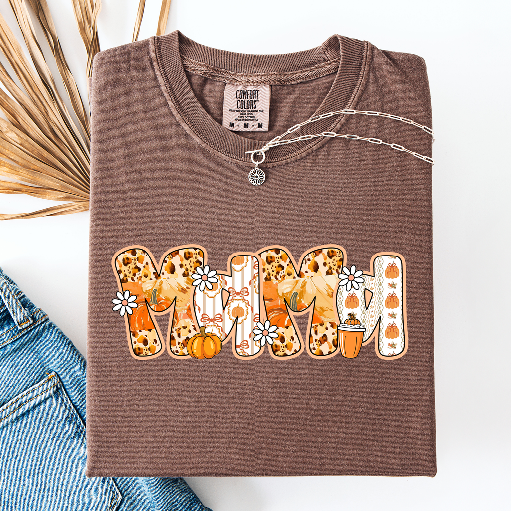 Mama, Pumpkin Pattern Leopard-Print Pumpkins Watercolor Bouquet Comfort Colors Tee