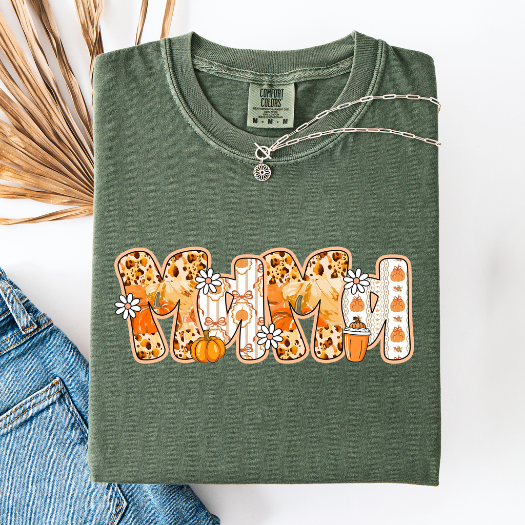 Mama, Pumpkin Pattern Leopard-Print Pumpkins Watercolor Bouquet Comfort Colors Tee