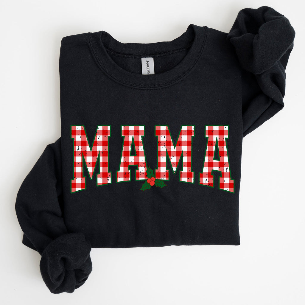 Mama Red Checkered Christmas Plaid Holly Winter Santa Xmas Festive Cozy Sweatshirt